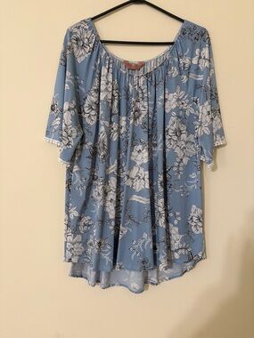 Blue Floral Peasant Blouse - Women